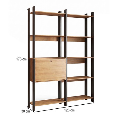 Estante para Livros Barcelos 1 Porta 8 Prateleiras Mel/Preto - Pnr Móveis