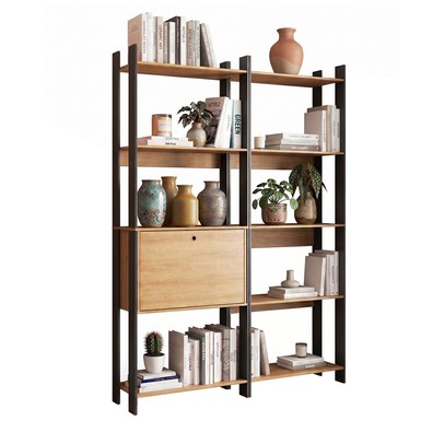 Estante para Livros Barcelos 1 Porta 8 Prateleiras Mel/Preto - Pnr Móveis