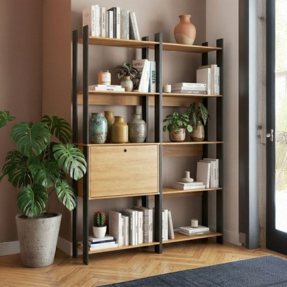 Estante para Livros Barcelos 1 Porta 8 Prateleiras Mel/Preto - Pnr Móveis