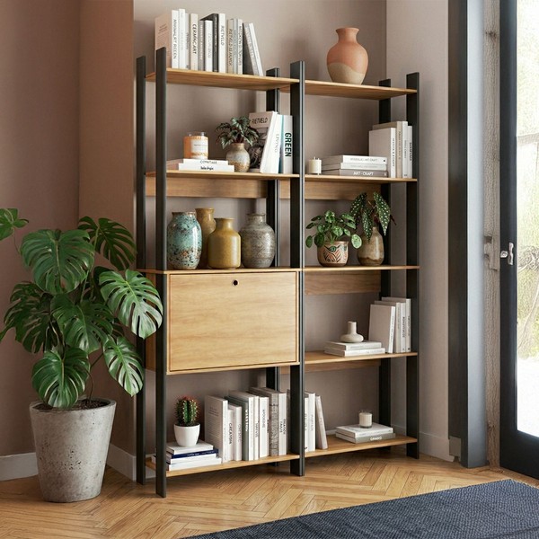 Estante para Livros Barcelos 1 Porta 8 Prateleiras Mel/Preto - Pnr Móveis