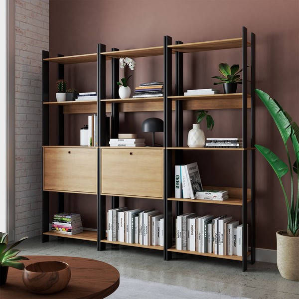 Estante para Livros Barcelos 2 Portas 11 Prateleiras Mel/Preto - Pnr Móveis