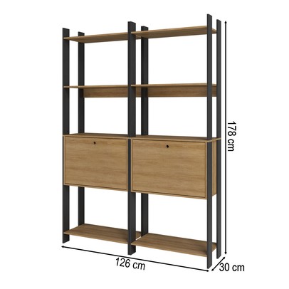 Estante para Livros Barcelos 2 Portas 6 Prateleiras Mel/Preto - Pnr Móveis