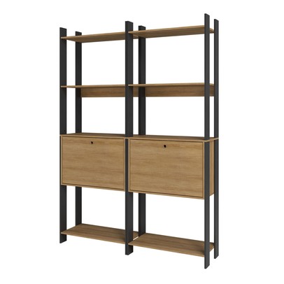 Estante para Livros Barcelos 2 Portas 6 Prateleiras Mel/Preto - Pnr Móveis