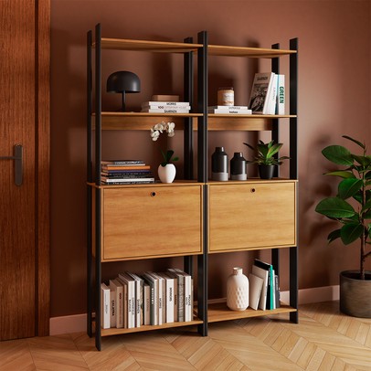 Estante para Livros Barcelos 2 Portas 6 Prateleiras Mel/Preto - Pnr Móveis