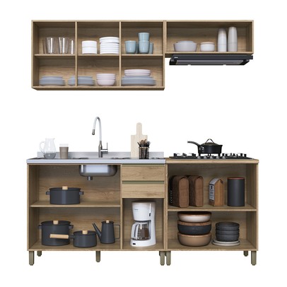 Cozinha Completa Dinamarca 9 Portas 2 Gavetas com Vidro 6123.162 Castani - Indékes