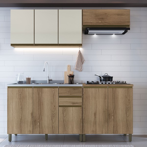 Cozinha Completa Dinamarca 9 Portas 2 Gavetas com Vidro 6123.162 Castani - Indékes