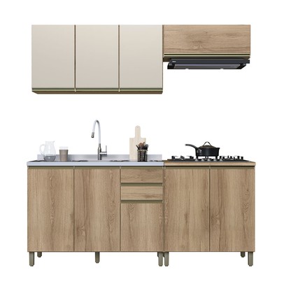 Cozinha Completa Dinamarca 9 Portas 2 Gavetas com Vidro 6123.162 Castani - Indékes