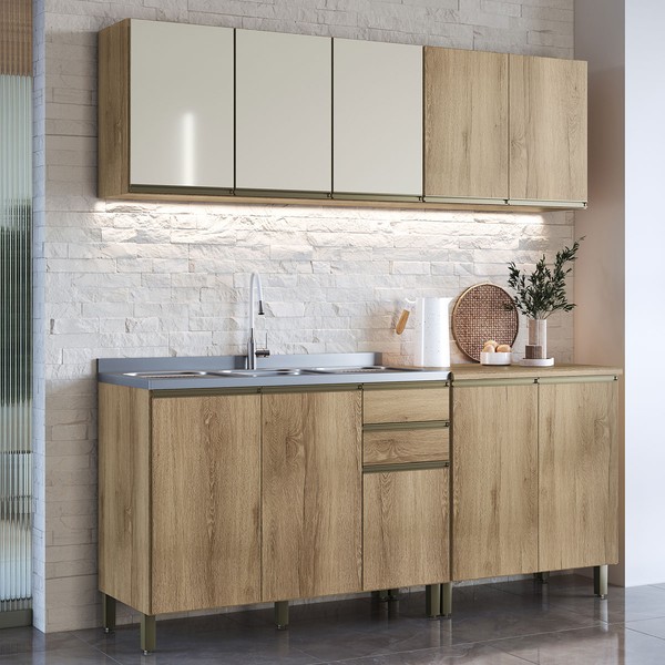 Cozinha Completa Dinamarca 10 Portas 2 Gavetas com Vidro 6123.163 Castini - Indékes