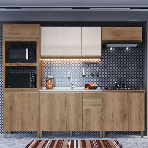 Cozinha Completa Dinamarca 12 Portas 2 Gavetas com Vidro 6123.164 Castini - Indékes