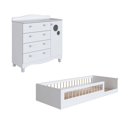 Quarto Infantil Completo Aquarela 1 Porta 4 Gavetas Branco - Pnr Móveis