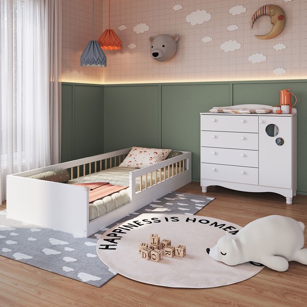 Quarto Infantil Completo Aquarela 1 Porta 4 Gavetas Branco - Pnr Móveis