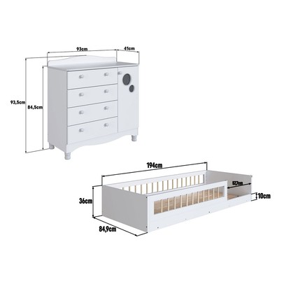 Quarto Infantil Completo Aquarela 1 Porta 4 Gavetas Branco - Pnr Móveis