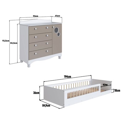 Quarto Infantil Completo Aquarela 1 Porta 4 Gavetas Cinnamon/Branco - Pnr Móveis