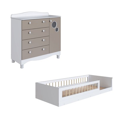 Quarto Infantil Completo Aquarela 1 Porta 4 Gavetas Cinnamon/Branco - Pnr Móveis