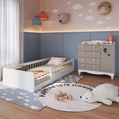 Quarto Infantil Completo Aquarela 1 Porta 4 Gavetas Cinnamon/Branco - Pnr Móveis