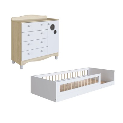Quarto Infantil Completo Aquarela 1 Porta 4 Gavetas Carvalho Araguaia/Branco - Pnr Móveis
