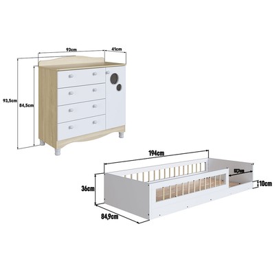 Quarto Infantil Completo Aquarela 1 Porta 4 Gavetas Carvalho Araguaia/Branco - Pnr Móveis