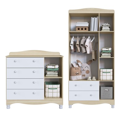 Quarto de Bebê Completo Aquarela 4 em 1 com Colchão Carvalho Araguaia/Branco - Pnr Móveis