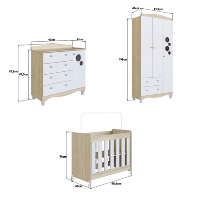 Quarto de Bebê Completo Aquarela 4 em 1 com Colchão Carvalho Araguaia/Branco - Pnr Móveis