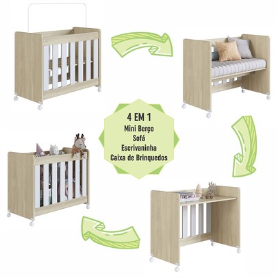 Quarto de Bebê Completo Aquarela 4 em 1 com Colchão Carvalho Araguaia/Branco - Pnr Móveis
