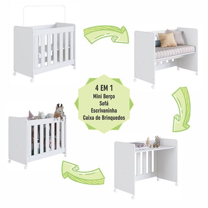 Quarto de Bebê Completo Aquarela 4 em 1 com Colchão Carvalho Verde/Branco - Pnr Móveis