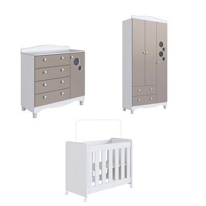 Quarto de Bebê Completo Aquarela 4 em 1 com Colchão Cinnamon/Branco - Pnr Móveis