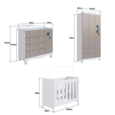 Quarto de Bebê Completo Aquarela 4 em 1 com Colchão Cinnamon/Branco - Pnr Móveis