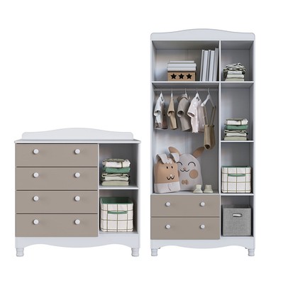 Quarto de Bebê Completo Aquarela 4 em 1 com Colchão Cinnamon/Branco - Pnr Móveis