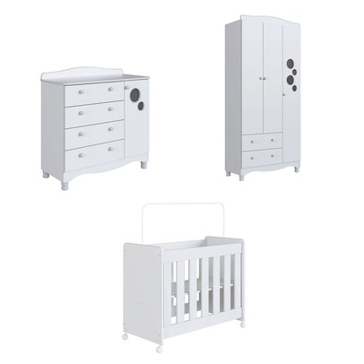 Quarto de Bebê Completo Aquarela 4 em 1 com Colchão Branco - Pnr Móveis