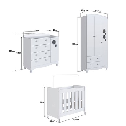 Quarto de Bebê Completo Aquarela 4 em 1 com Colchão Branco - Pnr Móveis