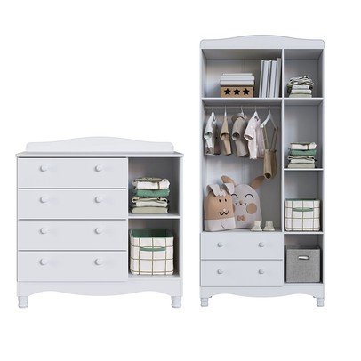 Quarto de Bebê Completo Aquarela 4 em 1 com Colchão Branco - Pnr Móveis