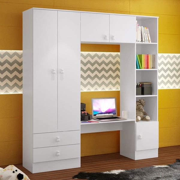 Guarda-Roupa Infantil Baby 5 Portas 2 Gavetas Branco - Percasa