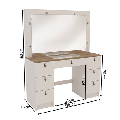 Penteadeira Camarim França 7 Gavetas com Vidro Off White/Freijó - Politorno
