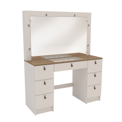 Penteadeira Camarim França 7 Gavetas com Vidro Off White/Freijó - Politorno