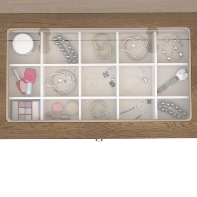 Penteadeira Camarim França 7 Gavetas com Vidro Off White/Freijó - Politorno