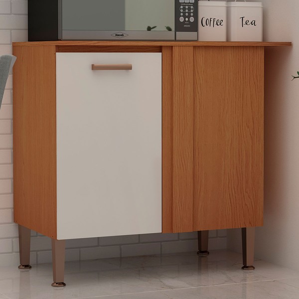 Balcão de Cozinha de Canto 1 Porta 100% Mdf 1022 Freijó/Off White - Genialflex