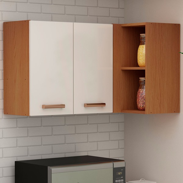 Armário Aéreo Cozinha de Canto 2 Portas 100% Mdf 1023 Freijó/Off White - Genialflex