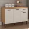 Balcão de Cozinha 3 Portas 1 Gaveta 100% Mdf Cb0085 Freijó/Off White Laca Brilho - Genialflex