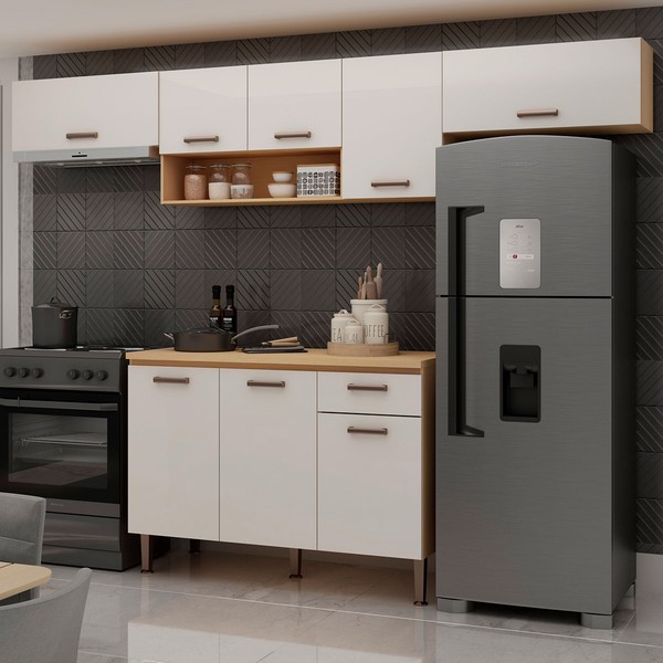 Cozinha Completa 8 Portas 1 Gaveta 100% Mdf Cm0051 Freijó/Off White - Genialflex