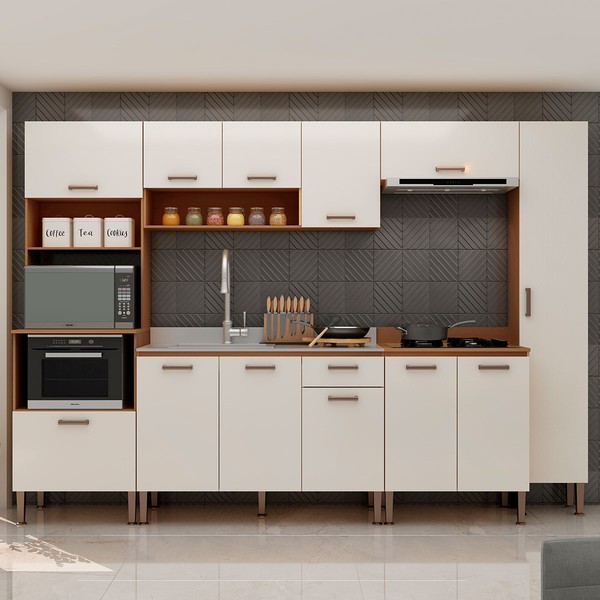 Cozinha Completa 12 Portas 1 Gaveta 100% Mdf Cm0071 Freijó/Off White - Genialflex