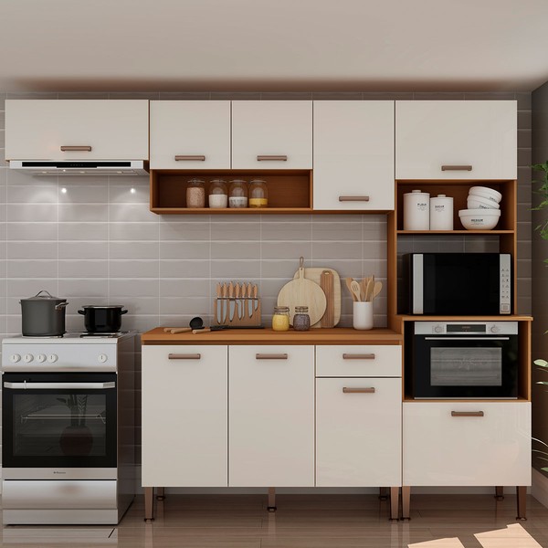 Cozinha Completa 9 Portas 1 Gavetas 100% Mdf Cm0090 Freijó/Off White - Genialflex