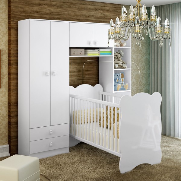 Quarto de Bebê Completo Baby 5 Portas 2 Gavetas Branco - Percasa