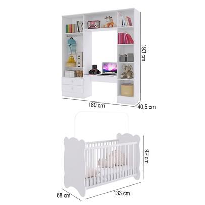 Quarto de Bebê Completo Baby 5 Portas 2 Gavetas Branco - Percasa
