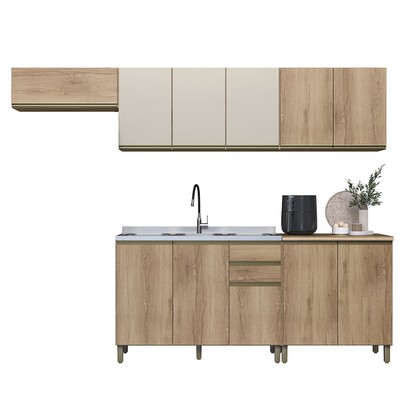 Cozinha Completa Dinamarca 11 Portas 2 Gavetas com Vidro 6123.165 Castani - Indékes