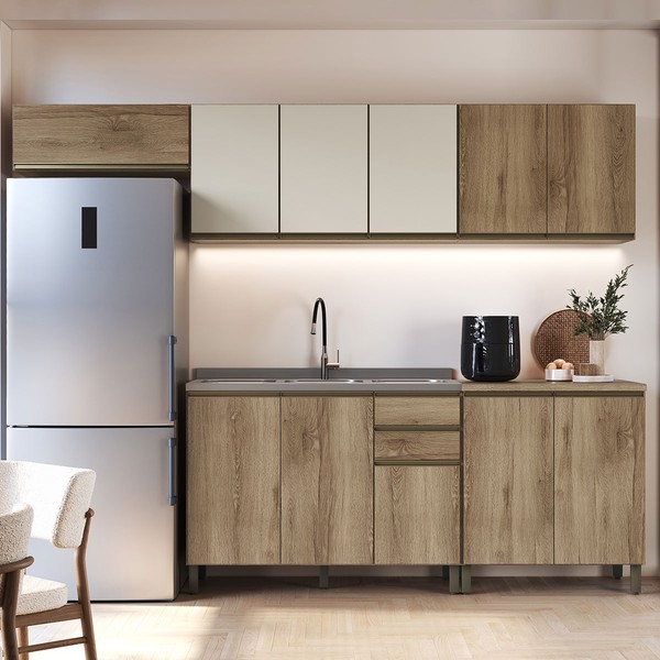 Cozinha Completa Dinamarca 11 Portas 2 Gavetas com Vidro 6123.165 Castani - Indékes