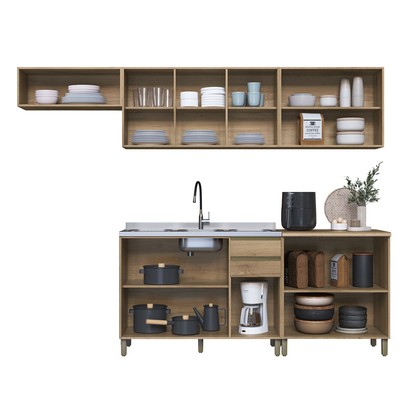 Cozinha Completa Dinamarca 11 Portas 2 Gavetas com Vidro 6123.165 Castani - Indékes