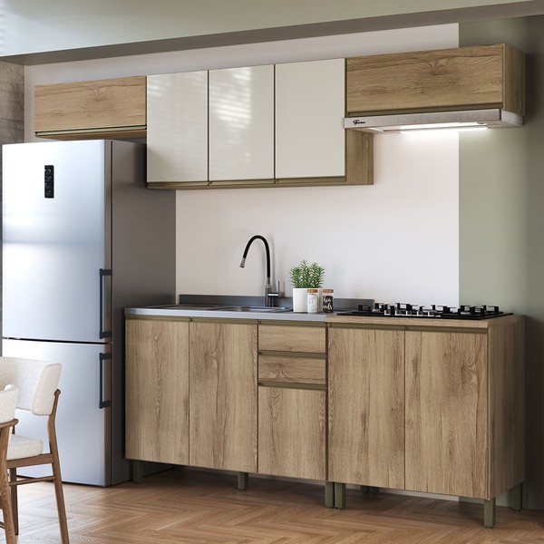 Cozinha Completa Dinamarca 10 Portas 2 Gavetas com Vidro 6123.166 Castani - Indékes