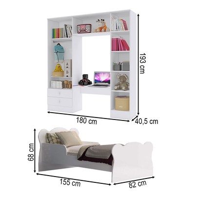 Quarto Infantil Completo Baby 5 Portas 2 Gavetas Branco - Percasa