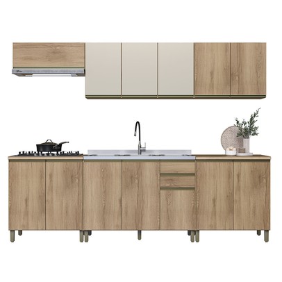 Cozinha Completa Dinamarca 13 Portas 2 Gavetas com Vidro Castani - Indékes