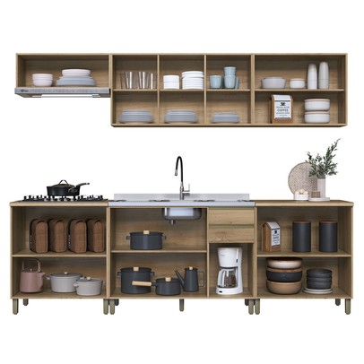 Cozinha Completa Dinamarca 13 Portas 2 Gavetas com Vidro Castani - Indékes